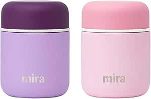 MIRA 2 Pack Insulated Food Jar Thermo for Hot Food & Soup, Compact Stainless Steel Vacuum Lunch Container - 9 oz, Lilac, Pink