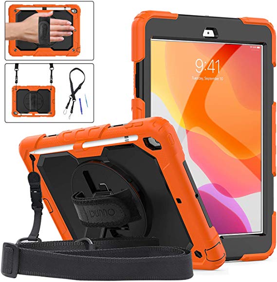 DUNNO New iPad 10.2 Case 2019 - Heavy Duty Protective Case with 360° Rotating Kickstand & Built-in Screen Protector Shockproof Design for iPad 7th Gen 10.2 Inch 2019（Orange/Black