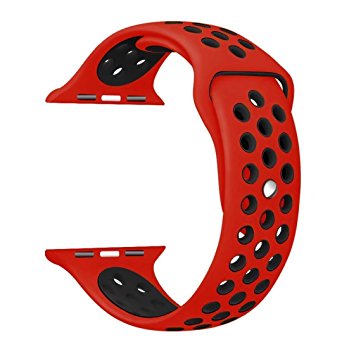 Yearscase 42MM Soft Silicone Sport Replacement Band with Ventilation Holes for Apple Watch Nike  and Apple Watch Series 1 2, M/L Size ( Red / Black )