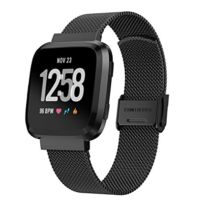 YaSpark Fitbit Versa Watch Bands, Breathable Milanese Loop Metal Mesh Stainless Steel Accessory Band with Special Closure Clasp Replacement Strap Wristband for Fitbit Versa Smartwatch