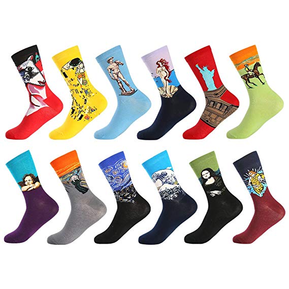 Bonangel Men's Fun Dress Socks-Colorful Funny Novelty Crew Socks Pack,Art Socks