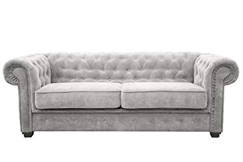 Chesterfield Style Sofa bed Venus 3 Seater 2 Seater Fabric Light Grey Settee (3seater, Light Grey)