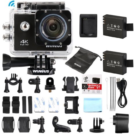 4K Ultra HD Action Camera Wifi 1080P 60fps 16MP 2.0 inch Waterproof Sports Video Camera Car Helmet Camcorder with 2pcs Batteries