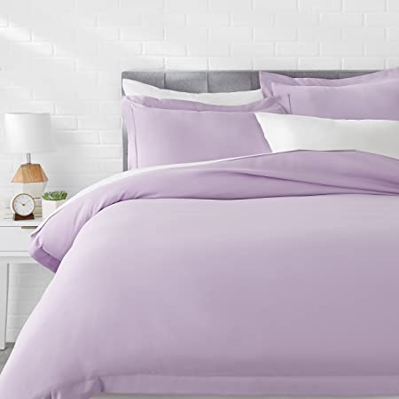 AmazonBasics Light-Weight Microfiber Duvet Cover Set - Full/Queen, Frosted Lavender