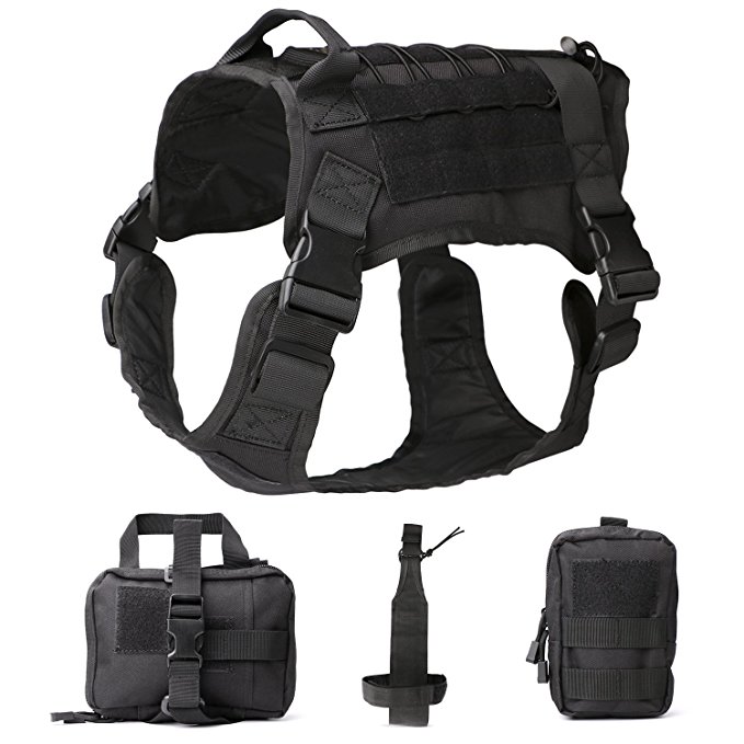 JASGOOD Tactical Dog Vest Military Harness With Detachable Molle Pouches/Patches Outdoor Training Handle Service Dog Vest