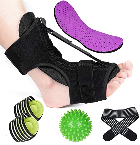 Plantar Fasciitis Night Splint Kit, Adjustable Foot Brace with 2 Replaceble Cushions, Improved Dorsal Night Splint for Effective Relief from Plantar Fasciitis Achilles Tendonitis Ankle Pain(7PCS)