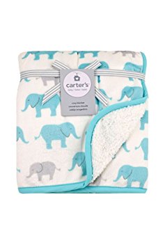 Carter's Aqua Elephant Print Valboa Baby Blanket