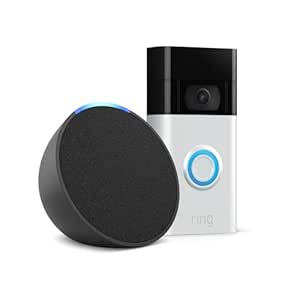 Ring sonnette vidéo sans fil (Video Doorbell), Nickel Satiné   Echo Pop Anthracite - Pack de démarrage pour maison intelligente