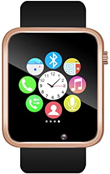 Padgene Bluetooth Smartwatch,Touchscreen Wrist Smart Phone Watch Sports Fitness Tracker with SIM SD Card Slot Camera Pedometer Compatible with iOS Android for Kids Men Women (Gold)