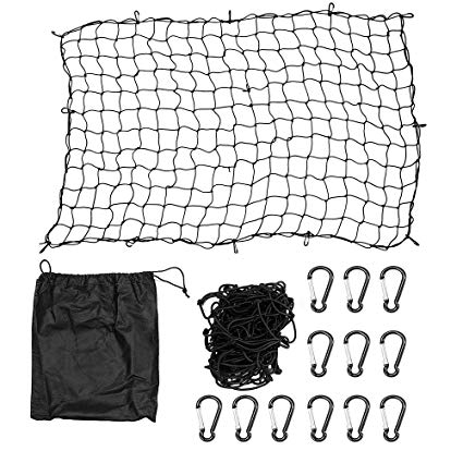 DEDC 4'x 6' Super Duty Cargo Net for Trailer Pickup Truck Bed Net with 12 Clip Carabiners (stretch to 8’x 12’) Black