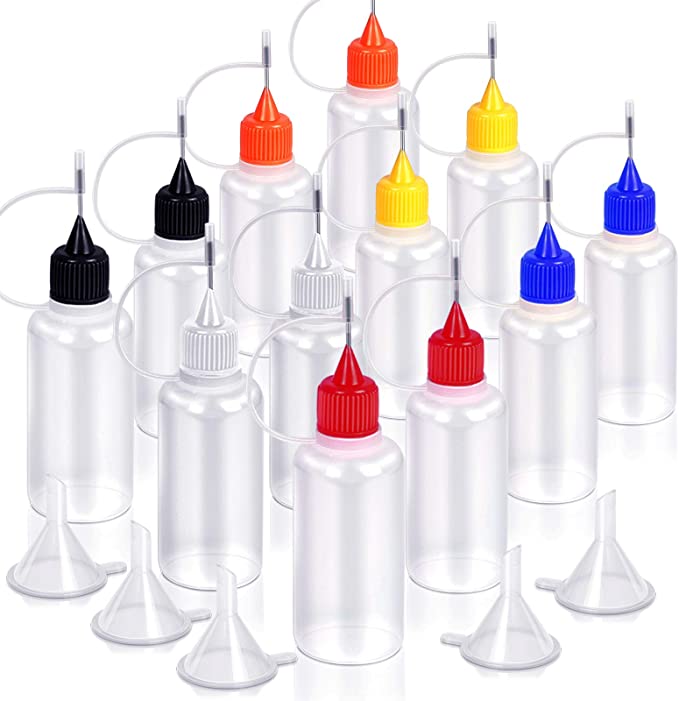 12pcs Precision Tip Applicator Bottles, YGDZ 30ml Needle Tip Squeeze Glue Bottles for Paint Quilling Craft, 6 Colors Precision Bottles with 5 Mini Funnels