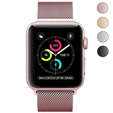 Yearscase Fully Magnetic Closure Clasp Mesh Loop Milanese Stainless Steel iWatch Band for Apple Watch Series 3 Series 2 Series 1 Sport and Edition - 38mm Rose Gold