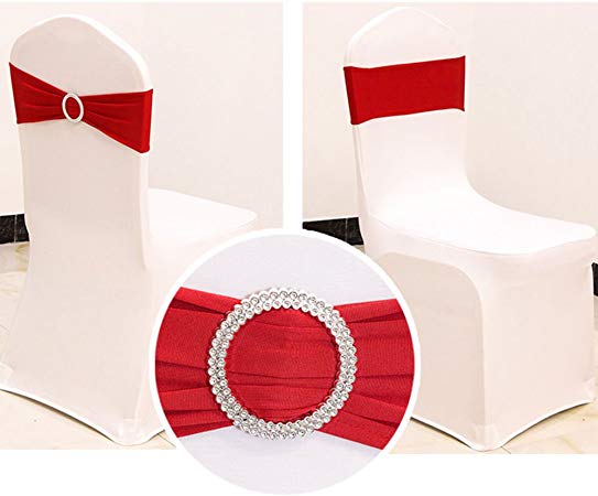2013Newestseller 50PCS Spandex Chair Sashes Bows Elastic Chair Bands With Buckle Slider Sashes Bows For Wedding Party Ceremony Reception Banquet Decorations (Red)