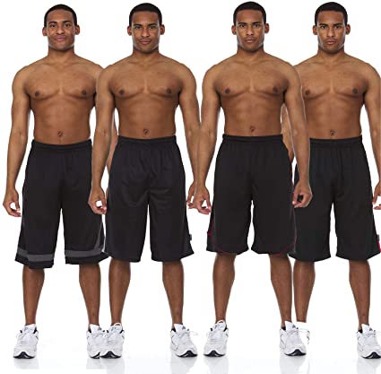 Essential Elements 4 Pack: Men's Active Performance Athletic Basketball Workout Gym Knit Shorts with Pockets