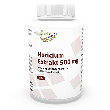 Vita World Hericium erinaceus Extract 500mg 30 % Polysaccharides Lion`s Mane 100 vegetarian Capsules with Analysis certificate Made in Germany