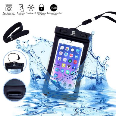 Universal Waterproof Dry Bag Case (Floatable) for iPhone 6 Plus, and other Smartphone Devices - Armband   Headphone Jack   Lanyard (Neck Strap) - Protects from Water/Snow/Dust/Dirt