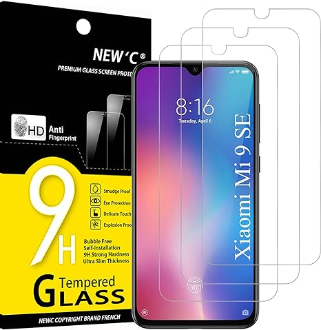 NEW'C 3 Pezzi, Vetro Temperato per Xiaomi Mi 9 SE, Mi Play, Pellicola Prottetiva Anti Graffio, Anti-Impronte, Senza Bolle, Durezza 9H, 0,33mm Ultra Trasparente, Ultra Resistente