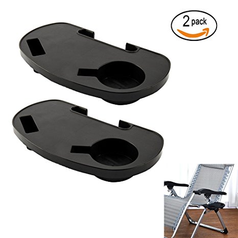 Hootech 2 Pack Universal Cup Holder for Zero Gravity Chair Utility Tray Clip On Chair Table with Mobile Device Slot and Snack Tray