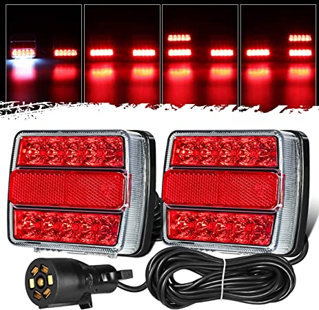 Partsam Magnetic Trailer Lights Led Towing Kit Stop Turn Signals Tail Rear Brake Indicator License Plate Lamps Assembly 2x Red 26LEDs Pure Copper Wire 25ft Cable with 7 Pin Plug IP67 Waterproof 12V