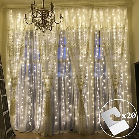 Outop 24V Safe 300LED 9.8ft Window Curtain Icicle Lights with 8 Modes Setting for Wedding Party Garden Home Improvement(Warm white)