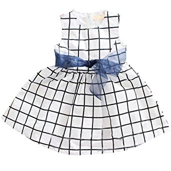 Itaar Cute Baby Toddler Girl Kids Cotton Top Bowknot Plaid Dress Outfit Clothes
