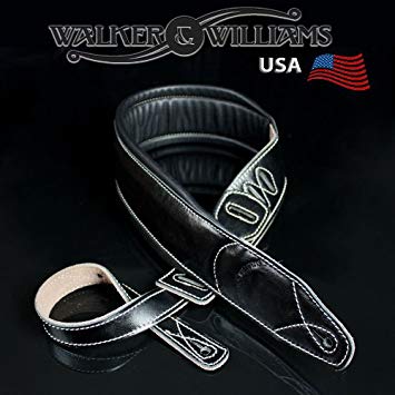 Walker & Williams C-22 Premium Black Leather Extra Wide Double Padded Guitar Strap