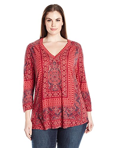 Lucky Brand Women's Plus Size Border Print Top