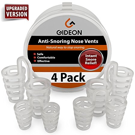 Gideon Instant and Natural Snore Relief Anti-Snoring Nose Vents – (Pack of 4) / Stop Snoring Solution Naturally - Fast and Simple [UPGRADED VERSION]