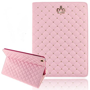 iPad Mini Cases for Teen Girls, Umiko(TM) iPad Mini Cute Crown Bling Luxury Flip PU Leather Rhombus Quilted Smart Case for iPad Mini -Pink
