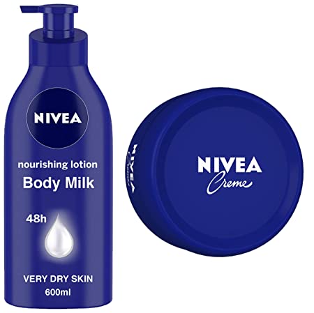 NIVEA Body Lotion, Nourishing Body Milk, For Very Dry Skin, 600ml & NIVEA Crème, All Season Multi-Purpose Cream, 200ml