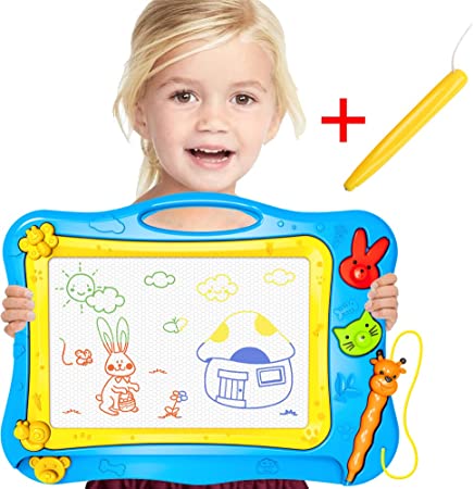 Doodle Magnetic Drawing Board   Bonus Pen for Kids/Children/Toddlers Travel Toy -Magic Erasable Coloured Writing/Draft/Sketch Toys with 2 Shape Stamps,Preschool Learning & Educational Toy