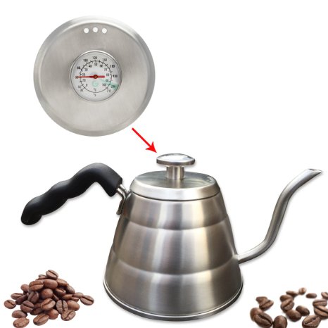 BUILT-IN Thermometer Drip Coffee Kettle by Coffee Gator - 1 Litre Stainless Steel Gooseneck Pour Over Kettle - Stop Scorching Your Beans - Make Perfect Hand Drip Coffee Every Time
