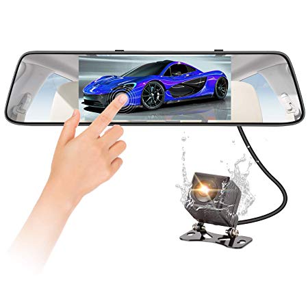 PUMPKIN Mirror Dash Cam Backup Camera 7 Inch Touch Screen Dual Lens 1080P Front and 720P Rear with Rear View Camera, Night Vision, G-Sensor, Parking Monitor