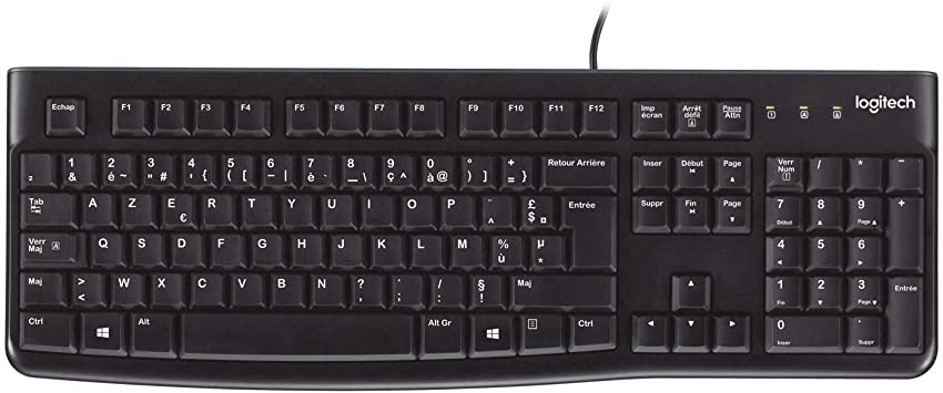 Logitech K120 Wired Keyboard for Windows, USB Plug-and-Play, Full-Size, Spill Resistant, Curved Space Bar PC/Laptop, AZERTY French Layout - Black