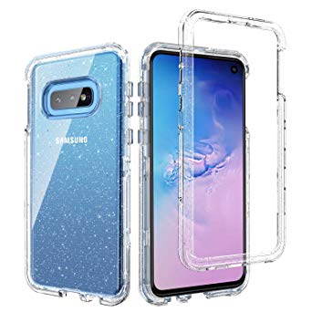 BENTOBEN Galaxy S10e Case, 3 in 1 Heavy Duty Shockproof Transparent Rugged Hybrid Hard PC Cover Soft Bumper Slim Full Body Protective Phone Cases for Samsung Galaxy S10e Crystal Clear Silver Glitter