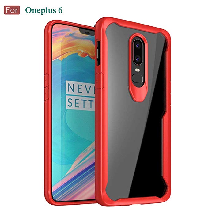 Oneplus 6 Case, Wellci Clear Love Series Ultra Hybrid Heavy Duty Transparent Clear Phone Case For OnePlus 6 (Red)