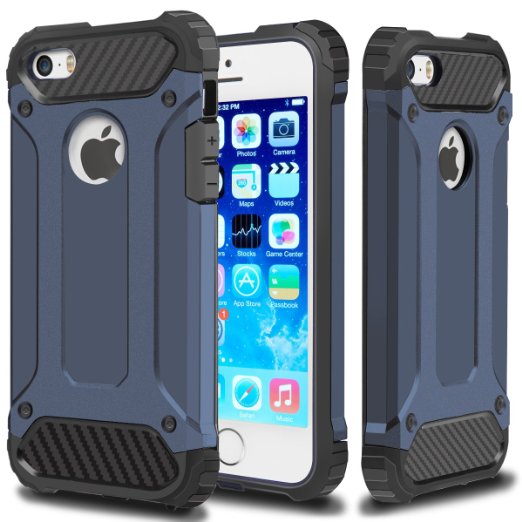 iPhone 5S CaseiPhone 5 CaseWollony Rugged Hybrid Dual Layer Armor Protective Back Case Shockproof Cover for iPhone 55S - Heavy Duty - Slim Hard Shell Protection - Impact Resistant BumperDeep Blue