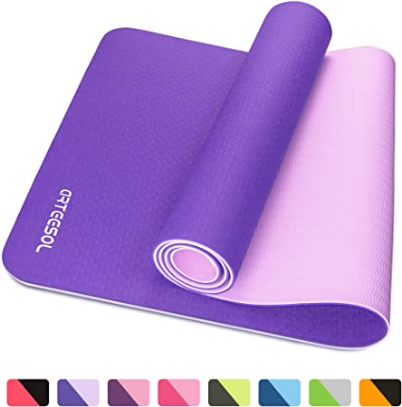 arteesol Fitness Mat, Non-Slip Exercise Yoga Mat Eco Friendly TPE Pilates Mat with Carrying Strap for Gymnastics Yoga Pilates Workout and Training, 183cm×61cm×6mm