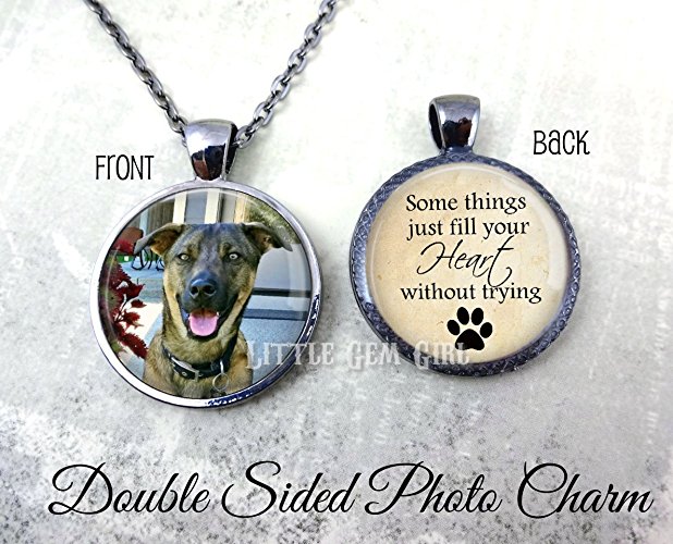 Personalized Pet Picture Jewelry - Custom Photo Double Sided Necklace or Key Chain - Pet Memorial Charm - Loss of Loved One - Reversible Wedding Bouquet In Memory Pendant
