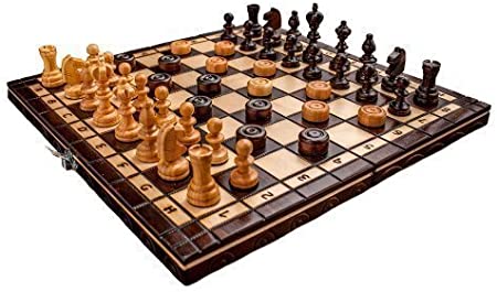 Prime Chess Hand Crafted Cherry Wooden Chess and Draughts Set 35 x 35 Centimeter