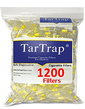 TarTrap Disposable Cigarette Filters - Bulk Economy Pack (1200 Filters Plus 4 FREE Lighters)