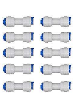 Neeshow 1/4 inch Tube to 1/4 inch Tube push fit straight quick connect for RO water system Set Of 10 (I Type)