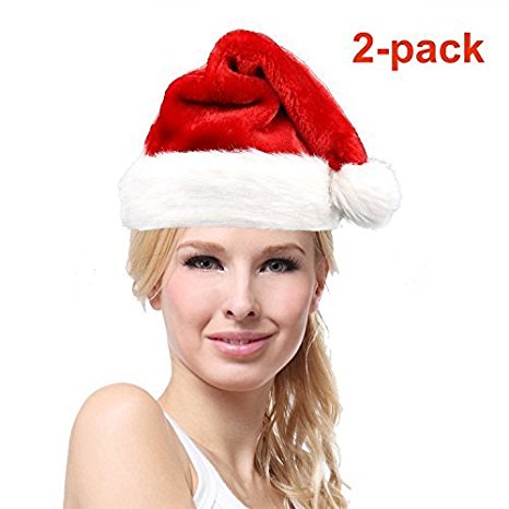 YAXXO Santa Claus Hat For Adults - Deluxe Plush Rubie Red (2-pack)