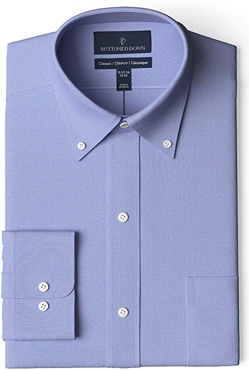 Amazon Brand - BUTTONED DOWN Men's Classic Fit Button-Collar Solid Pinpoint Dress Shirt, Supima Cotton Non-Iron