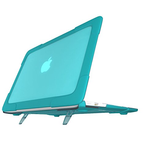SPESSN [Heavy duty Series] Matte Touch Hard Shell Protective Cover Case with Stand for Macbook Air 13 Inch -Model: A1466 / A1369 (Turquoise)