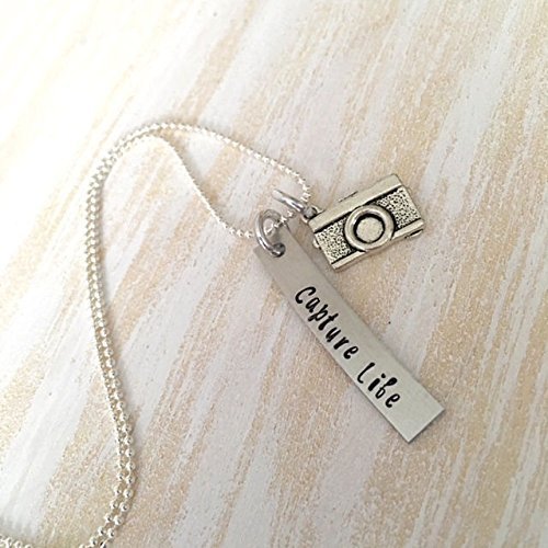 Capture Life, Photographers Camera Hand Stamped Necklace
