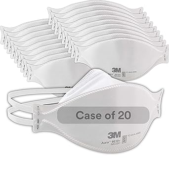 3M Aura Particulate Respirator 9210 , N95, Pack of 20 Disposable Respirators, Convenient Individually Wrapped, Stapled Flat Fold Design, Low Profile Design Reduces Eyewear Fogging