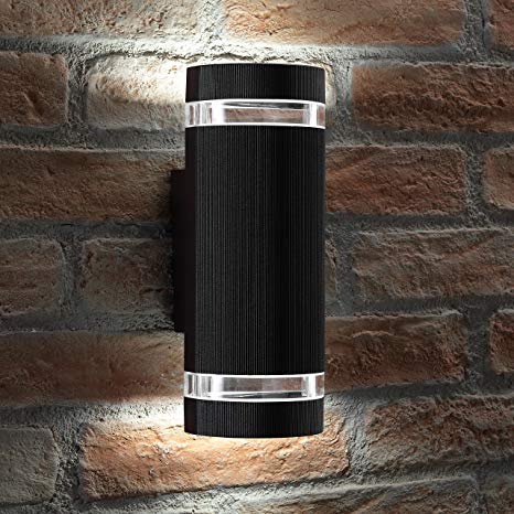 Auraglow Indoor/Outdoor Double up & Down Wall Light - Black - Cool White LED Bulbs Included