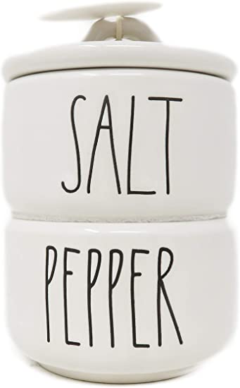 Rae Dunn By Magenta 2 Piece SALT & PEPPER Stacking Ceramic LL Salt & Pepper Cellars Set