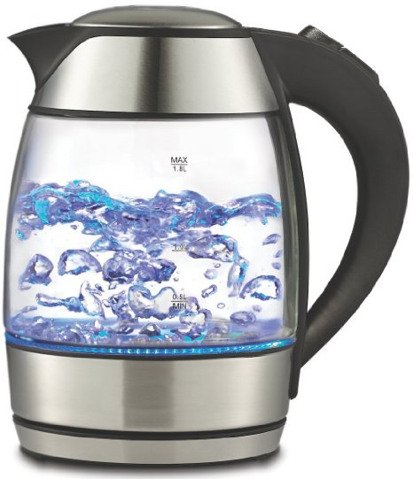 Royal 18L Cordless Glass Electric Hot Water Tea Kettle Blue LED Stainless Steel 60 oz Black